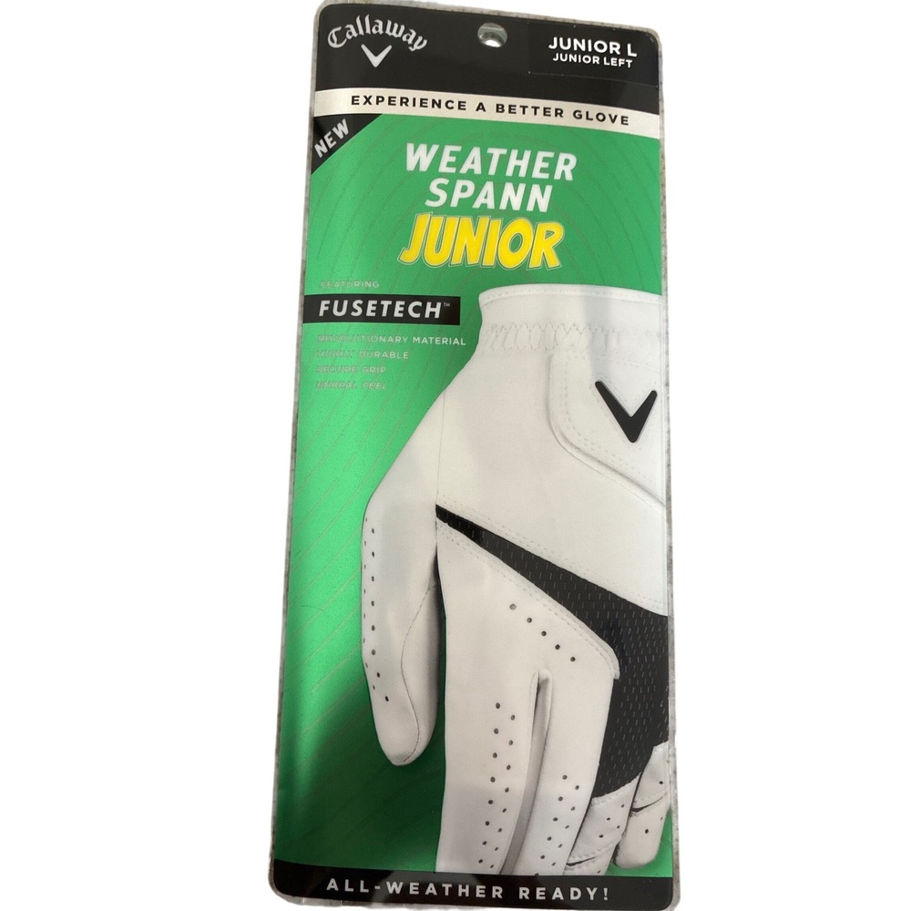Callaway Weather Spann Junior Golf Glove White Black Left Hand Junior‎ Large NEW